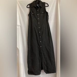 Womens Black w/white Pinstripe Denim Sleeveless Maxi Dress by Gap sz L,